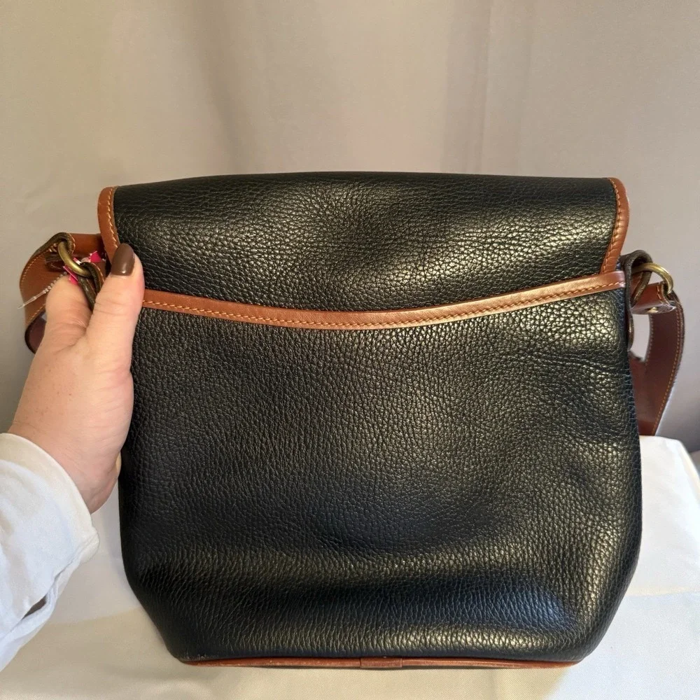 Vintage Coach Sheridan Stewart Crossbody Bag Black Pebbled Leather Brown Purse